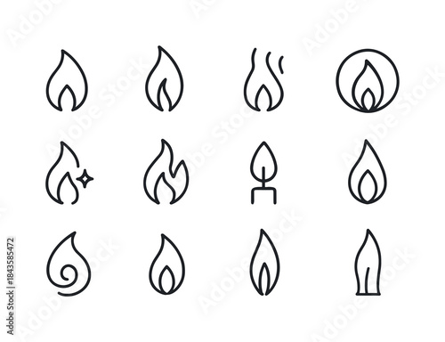 Candle Flame Icons. Candle flame symbols. Line icon set of candl
