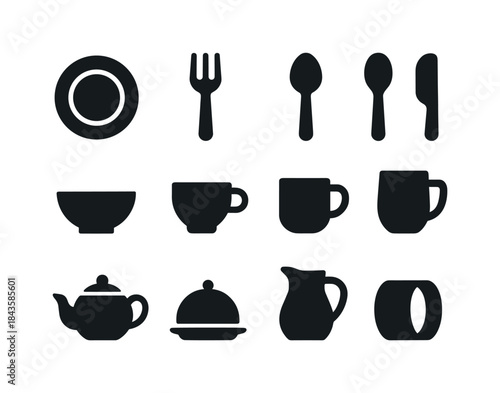 Black Tableware Icons. Tableware. Solid icon set of Tableware: p