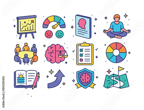 Resilience Icons Set. The study of human resilience and coping m