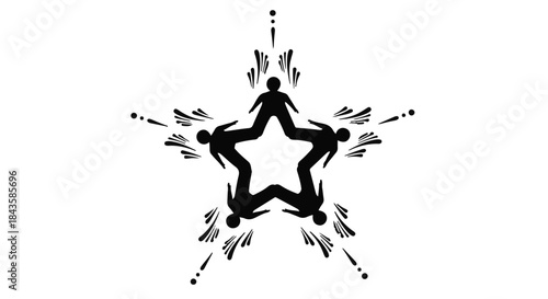 Diverse group forms a star, symbolizing unity, teamwork, and shared success.