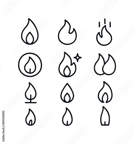 Candle Flame Icons. Candle flame symbols. Line icon set of candl