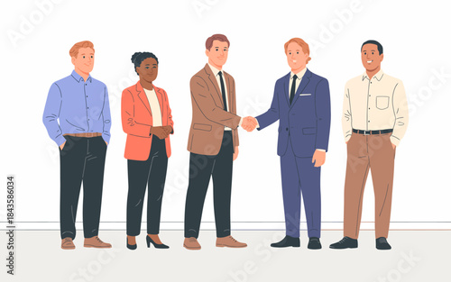 This image captures a group of business professionals engaging in a firm handshake, symbolizing collaboration, trust, and networking within a corporate environment.