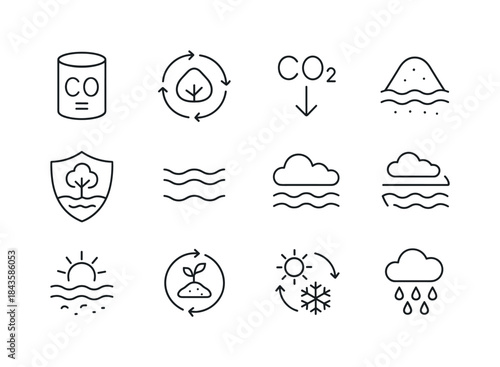 Wetlands Icon Set. Climate role of wetlands. Line icon set of cl