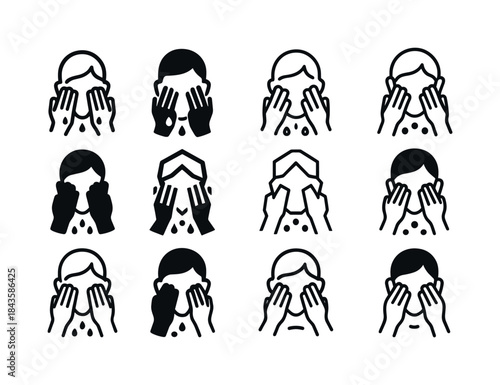 Face Washing Icon Set. washing your face. Icon set. Set Logo of