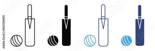 Cricket bat ball icon set. sports symbol. vector illustration 