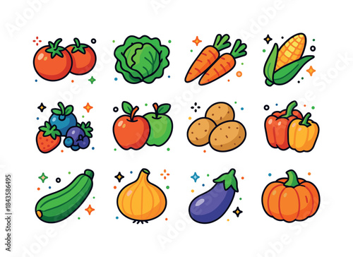 Colorful Local Produce Icons. Local produce. Colorful isometric