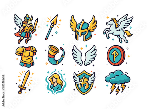 Valkyrie Icon Set. Valkyries. Colorful isometric vector icons se