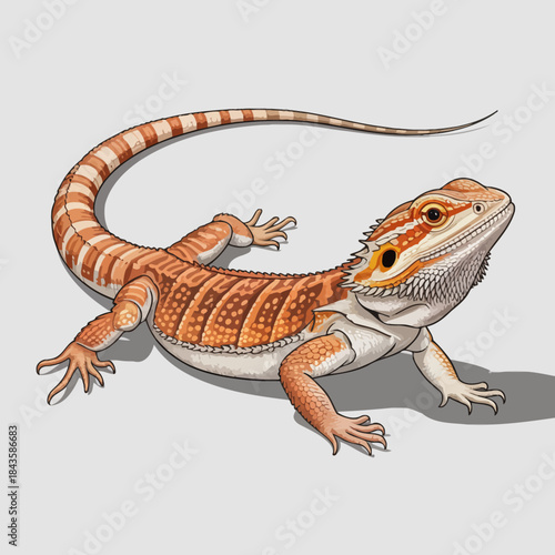 This detailed illustration showcases a vibrant bearded dragon lizard, highlighting the unique features of this reptile, symbolizing exotic pets and the fascination of wildlife.