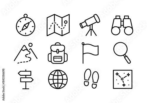 Exploration Icon Set. Exploration. Line icon set of Exploration: