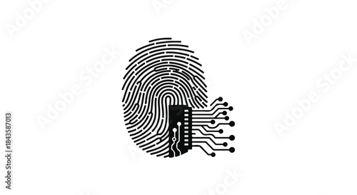 Digital fingerprint with integrated microchip representing technology and identity