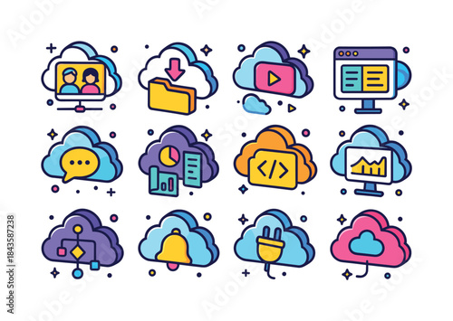 Colorful Cloud Icons. Cloud applications. Colorful isometric vec