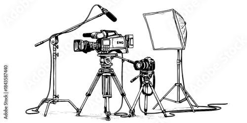 Camera and video equipment on stands video camera tripod
