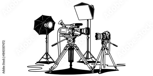 Camera and video equipment on stands video camera tripod

