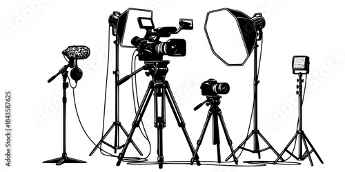 Camera and video equipment on stands video camera tripod
