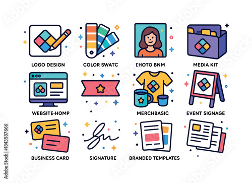 Colorful Author Branding Icons. Author branding. Colorful isomet