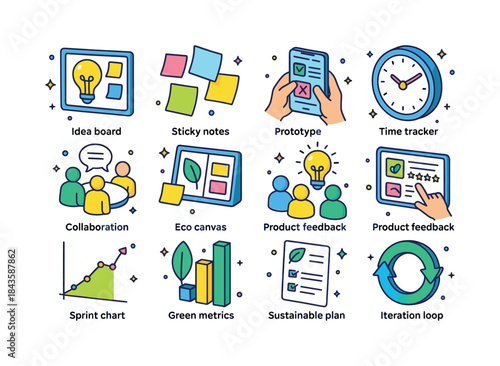 Sustainability Design Icons. Design sprint for sustainability. C