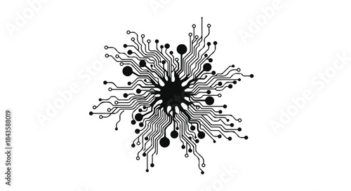Intricate circuit board pattern resembling a snowflake or starburst, symbolizing technology and connection.