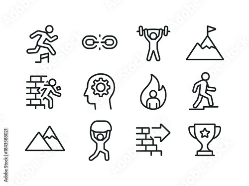 Overcoming Obstacles Icons. Overcoming obstacles. Line icon set