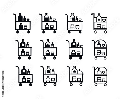 Elegant Bar Cart Logos. A stylish bar cart with liquor and glass