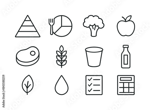 Iconic Balanced Diet. Balanced diet. Line icon set of balanced d