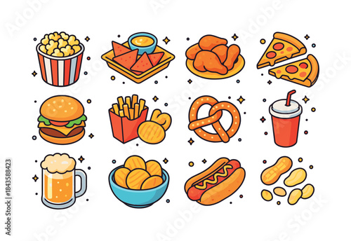 Game Night Treats. Game night snacks. Colorful isometric vector