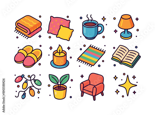 Cozy Comfort Icons. comfort nook. Colorful isometric vector icon