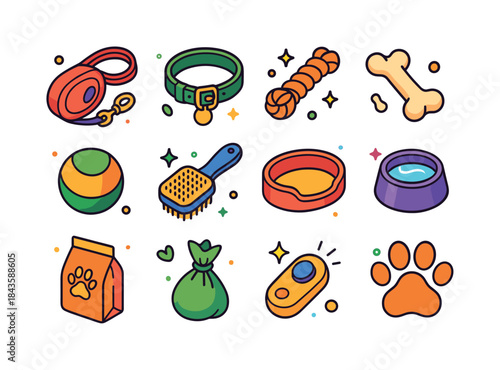 Dog Care Icons. Dog Companionship. Colorful isometric vector ico
