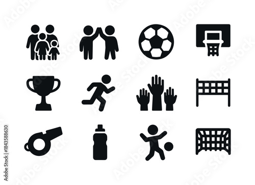 Sports Icon Set. Sports Togetherness. Solid icon set of Sports T