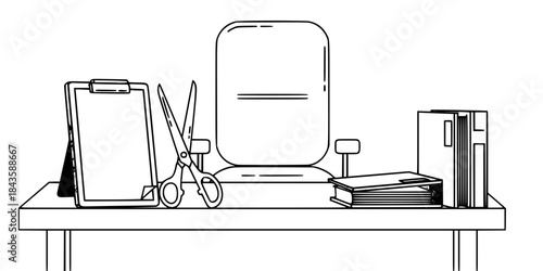 Office supplies icons stapler folder desk lamp chair pen clipboard calculator scissors binders
