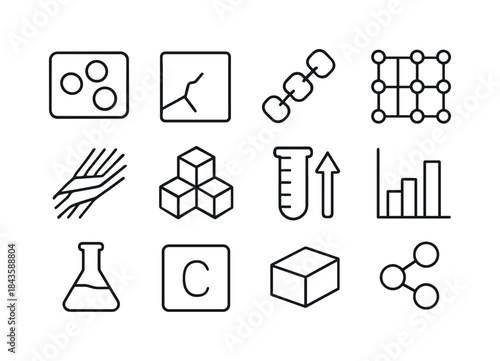 Material Compound Icons. Material compounds. Line icon set of Ma