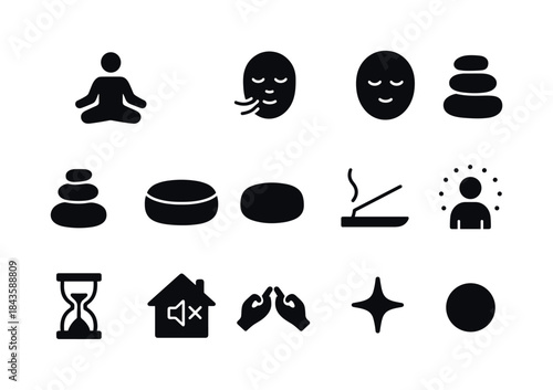 Meditation Icon Set. Meditation. Solid icon set of meditation: l
