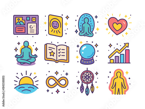 Colorful Manifestation Icons. Manifestation. Colorful isometric