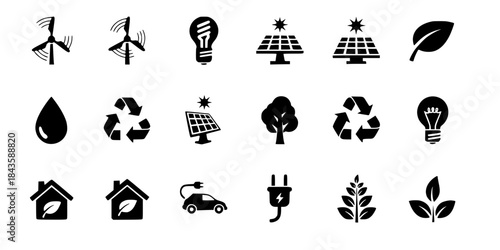 Green energy and nature icons set environment
