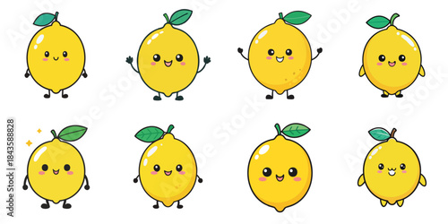 Multiple cute-faced lemons vector illustrations