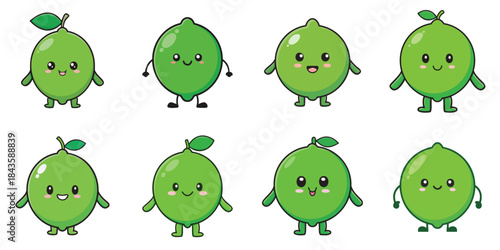 Multiple cute-faced limes vector illustrations