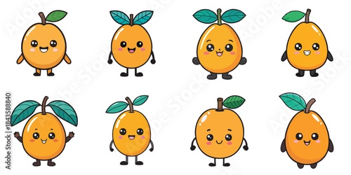 Multiple cute-faced loquats vector illustrations