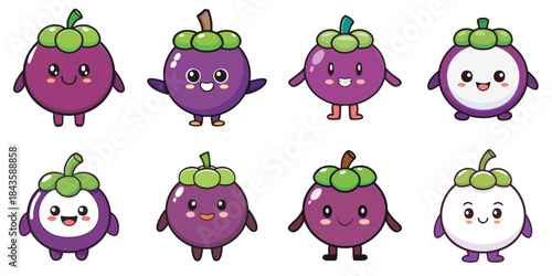 Multiple cute-faced mangosteens vector illustrations