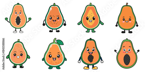 Multiple cute-faced papayas vector illustrations