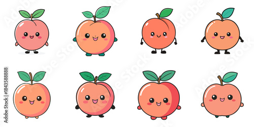 Multiple cute-faced peaches vector illustrations