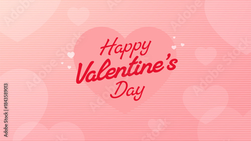 Happy Valentines Day text on a pink heart. Love and romance concept. Sweet greeting background for holiday celebration.