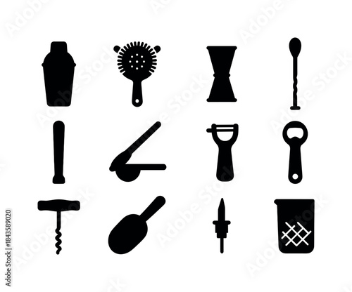 Mixology Tools Icons. Mixology tools. Solid icon set of mixology