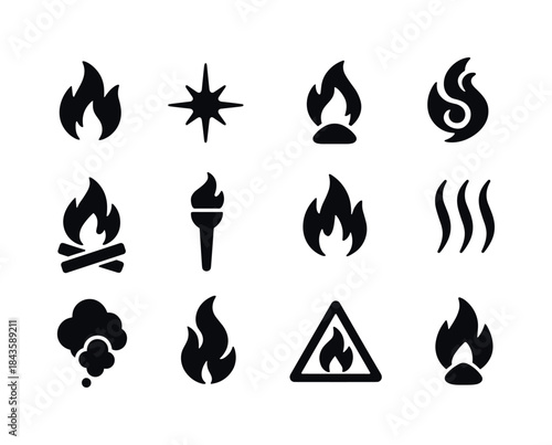 Fire Elements Icons. Fire elements. Solid icon set of fire eleme