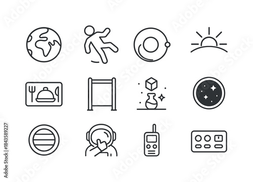 Orbital Experience Icons. Orbital experiences. Line icon set of