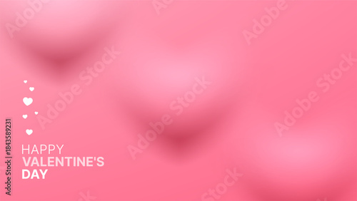 Happy Valentines Day greeting card design with pink blur background and white hearts. Love holiday concept for celebration banner or poster.