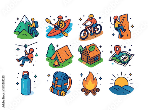 Adventure Icons Set. Adventure Travel. Colorful isometric vector