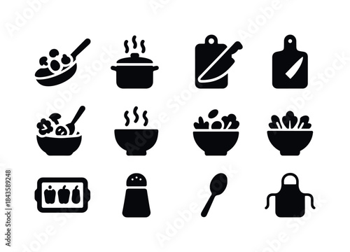 Cooking Icons Set. Cooking vegetables. Solid icon set of cooking