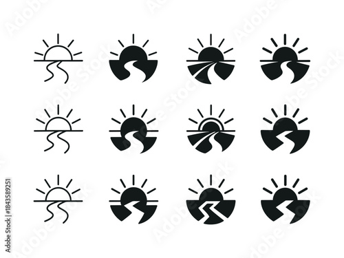 Sunlit Path Icons. Sunlit Paths. Icon set. Set Logo of sunlit pa
