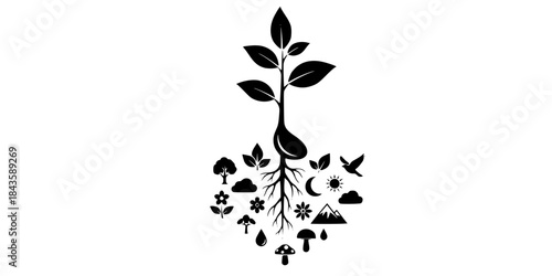 Black nature and plant icons sprout seedling
