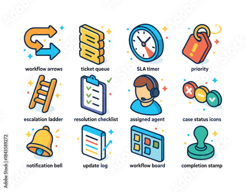 Colorful Support Workflow Icons. Support workflow. Colorful isom