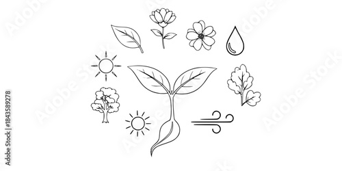 Black nature and plant icons sprout seedling
